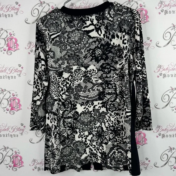 Christopher & Banks Monochrome Patterned Cardigan zip up sweater lace Lacie - Picture 2 of 9